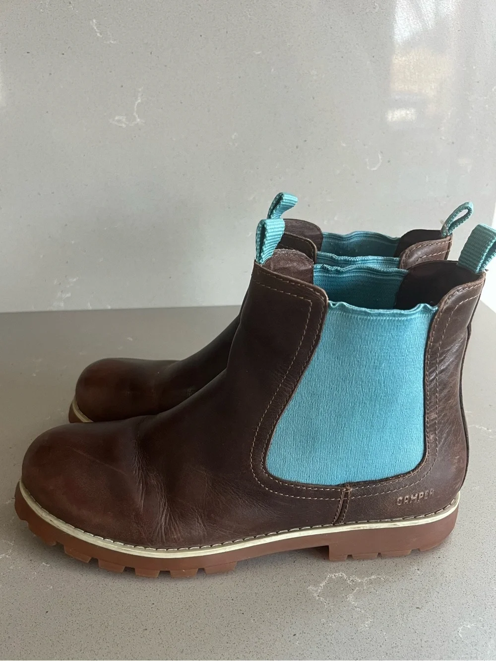 Camper Brutus Chelsea Ankle Boots Brown Leather Blue Elastic EU 37/US 6.5-7